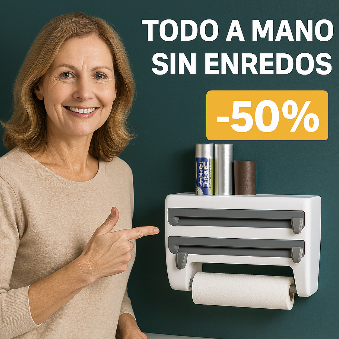 ¡Adiós al desorden! 🧻 Organiza tu cocina en minutos con nuestro Dispensador 4 en 1 🔥