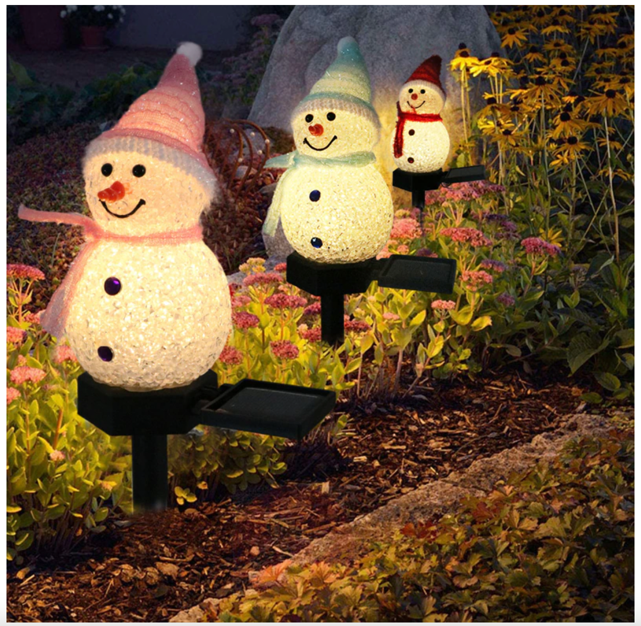 Estaca Solas En Forma De Muñeco De Nieve Luz Cálida Navidad