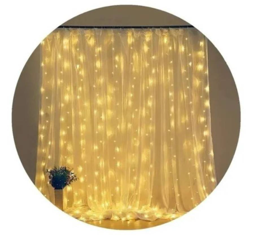 Cascada Luces Cortina Guirnalda Amarilla Navidad Decoración eléctrica