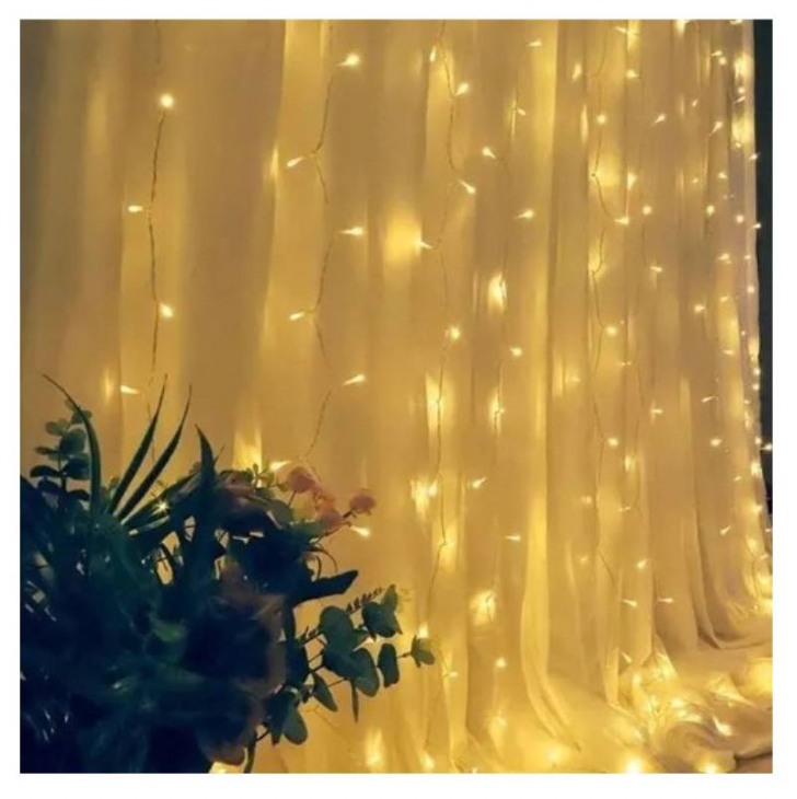 Cascada Luces Cortina Guirnalda Amarilla Navidad Decoración eléctrica