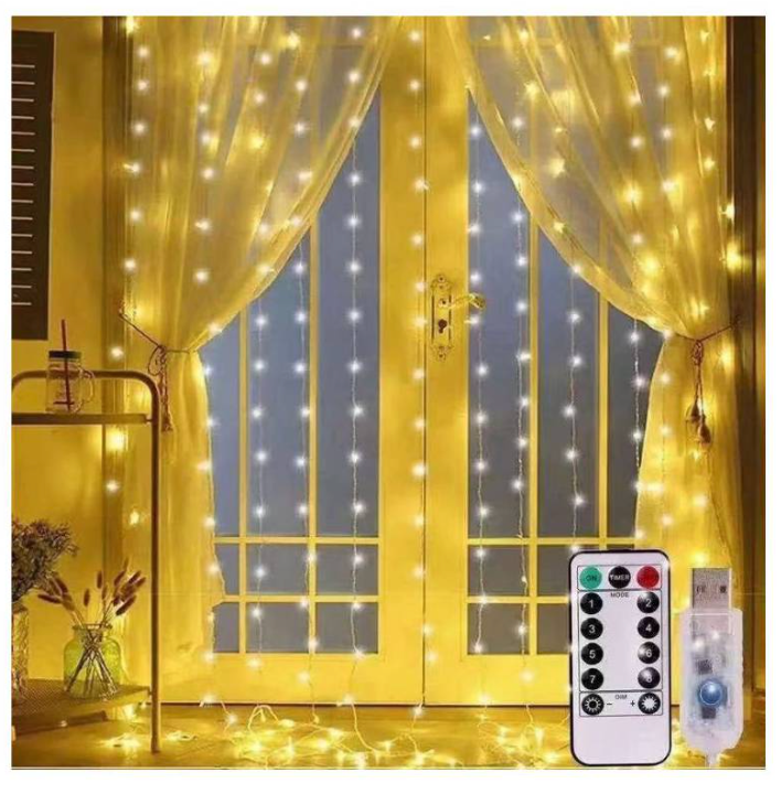 Cascada Luces Cortina Guirnalda Amarilla Navidad Decoración eléctrica