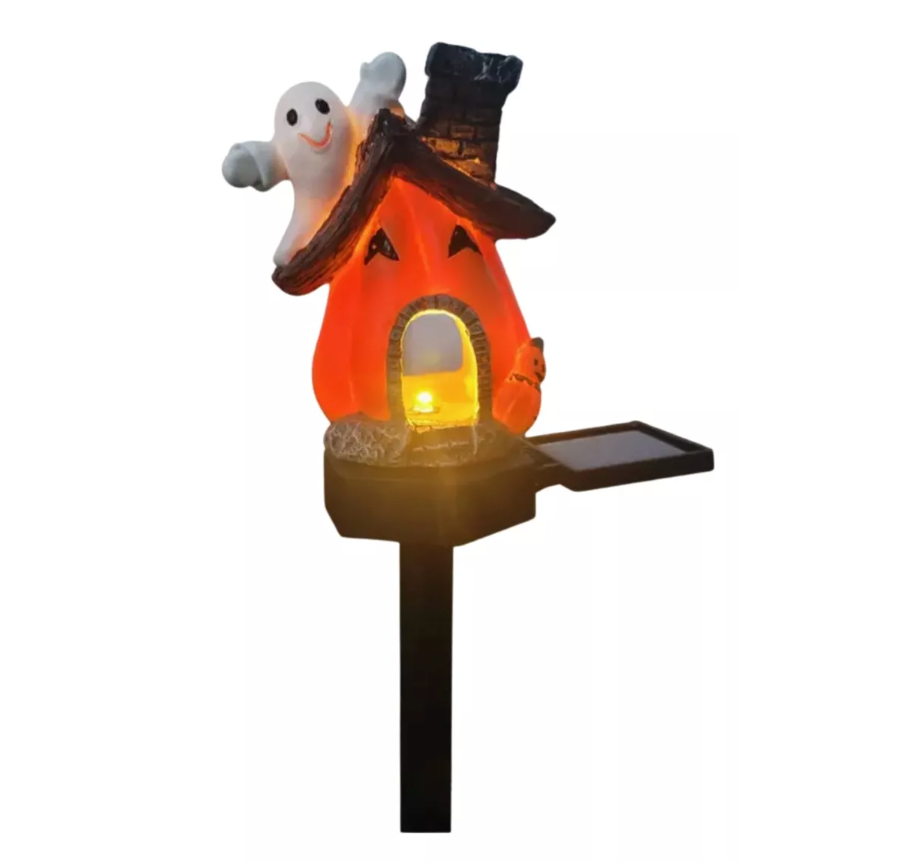 Estaca Solar Calabaza De Halloween Con Fantasma Luz Calida