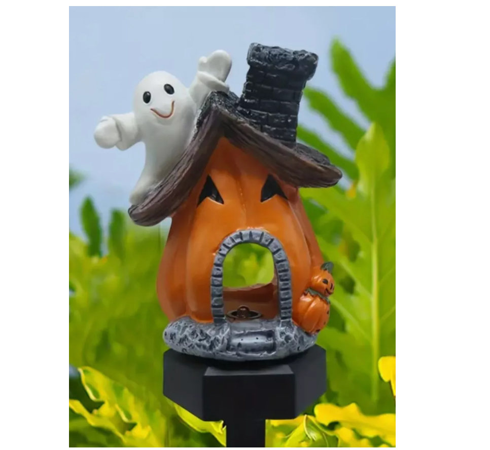 Estaca Solar Calabaza De Halloween Con Fantasma Luz Calida