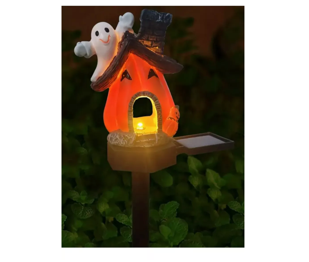 Estaca Solar Calabaza De Halloween Con Fantasma Luz Calida