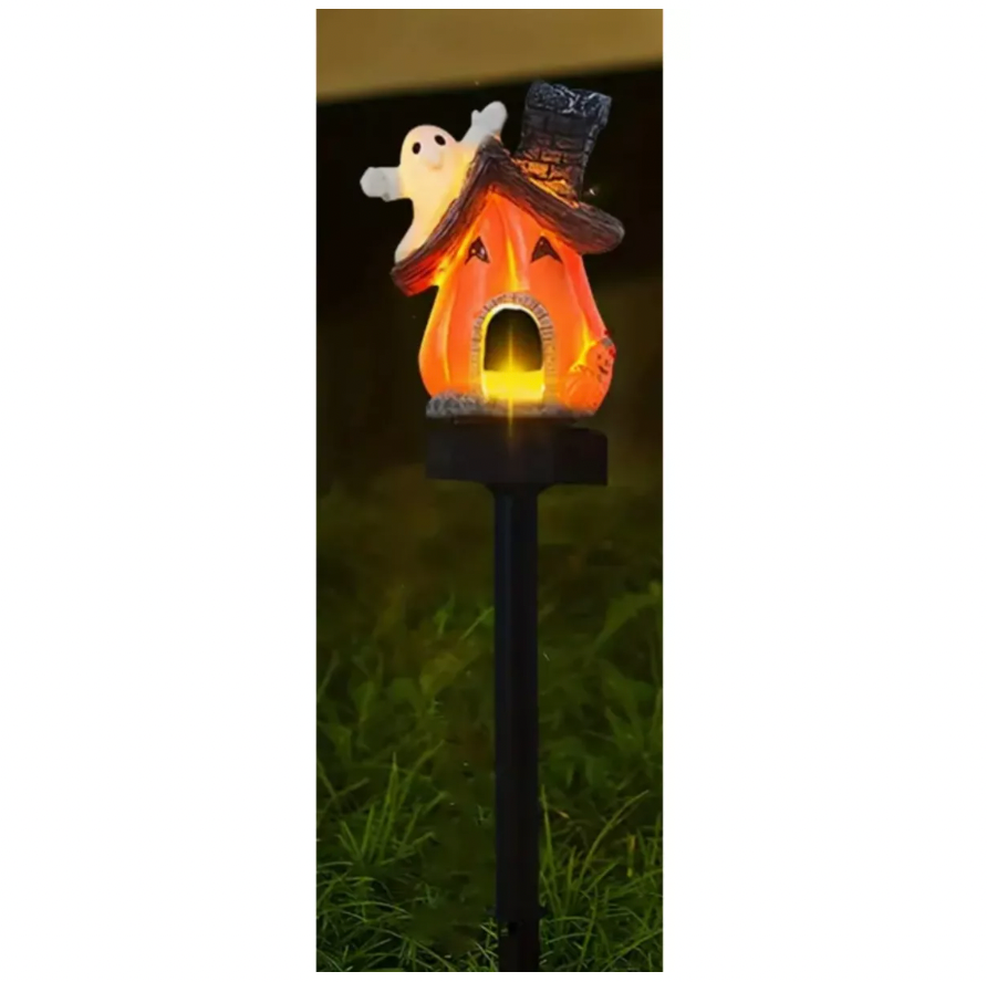 Estaca Solar Calabaza De Halloween Con Fantasma Luz Calida