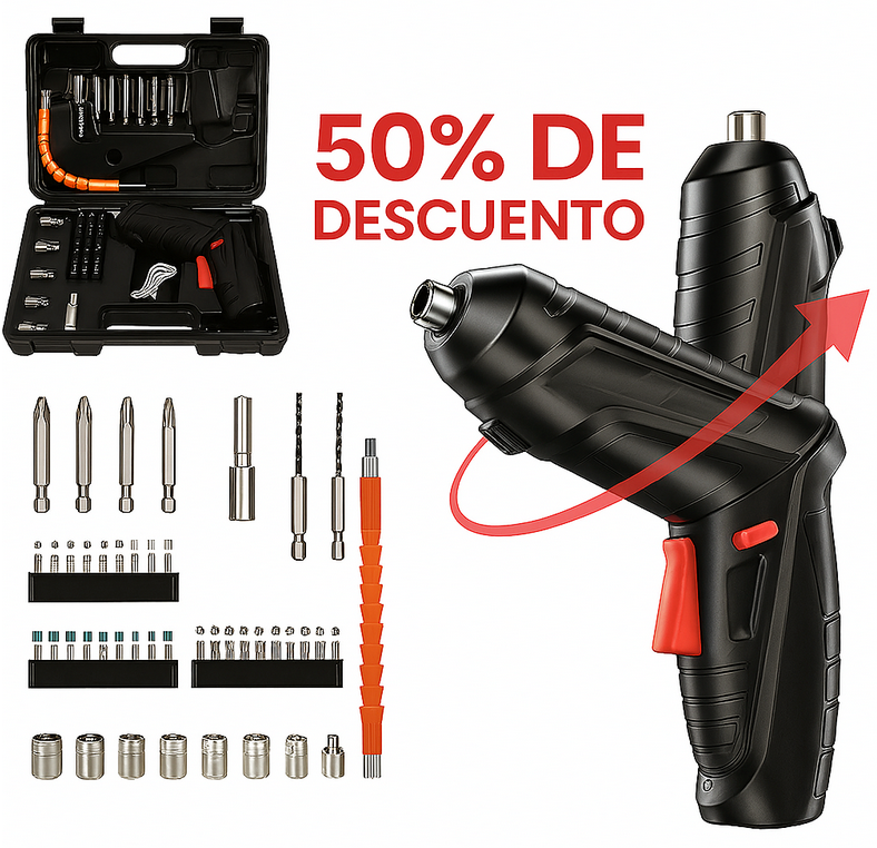 Destornillador Inalámbrico de Alta Potencia – ¡Repara Fácil y Sin Cables con 46 Piezas Incluidas! 🧰
