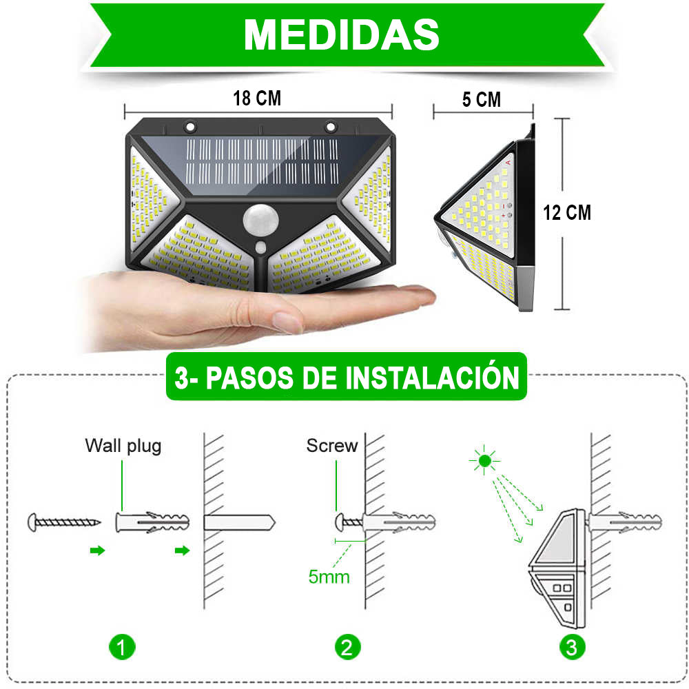 2 Focos Solares de 114 Led con Sensor De Movimiento - Ilumina tu Casa