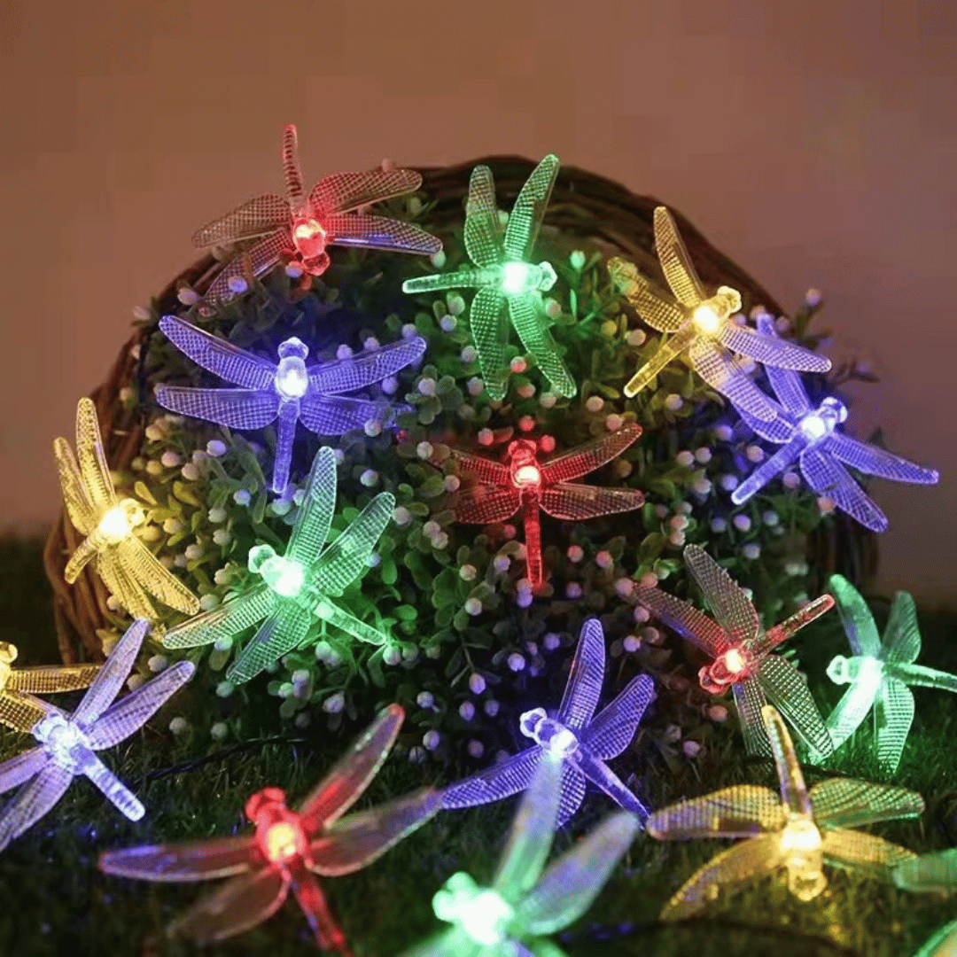 Guirnalda Libélulas Solares 5 metros Cálida y Multicolor IP65
