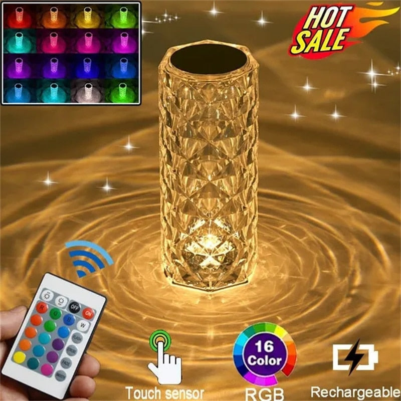 Lampara de mesa Led de cristal de Luz Rosa Proyector Romántico - Ilumina tu Casa