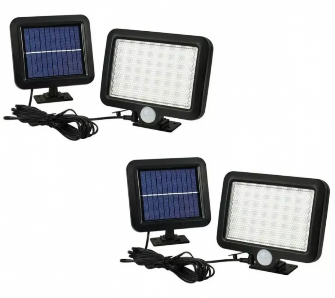2 X Foco Led Solar Con Panel + Sensor De Movimiento 56 Led - Ilumina tu Casa