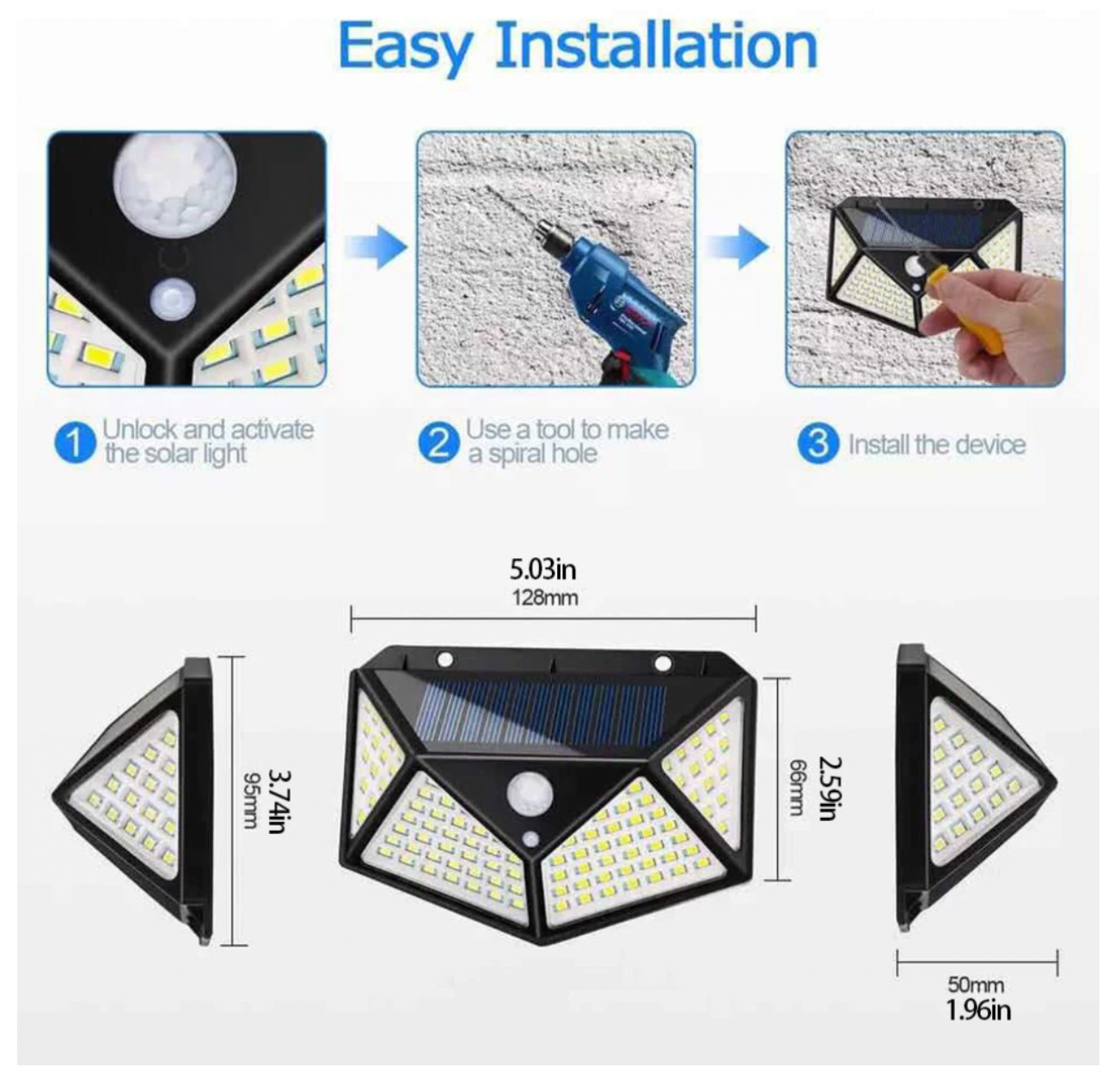 X 5 Focos Lámpara Solar Led Exterior Sensor De Movimiento de 100 Led - Ilumina tu Casa