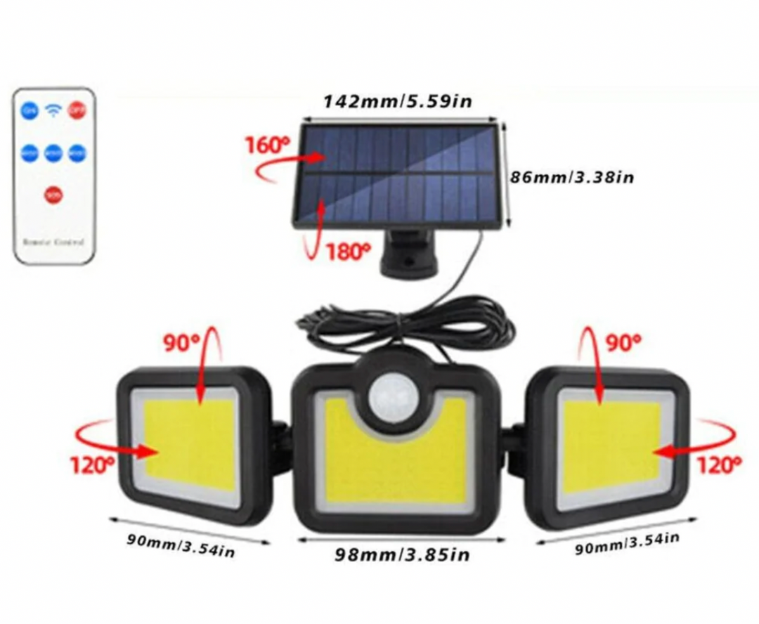 Foco Triple Solar 171 LED Luz Fría con Sensor de Movimiento - Ilumina tu Casa