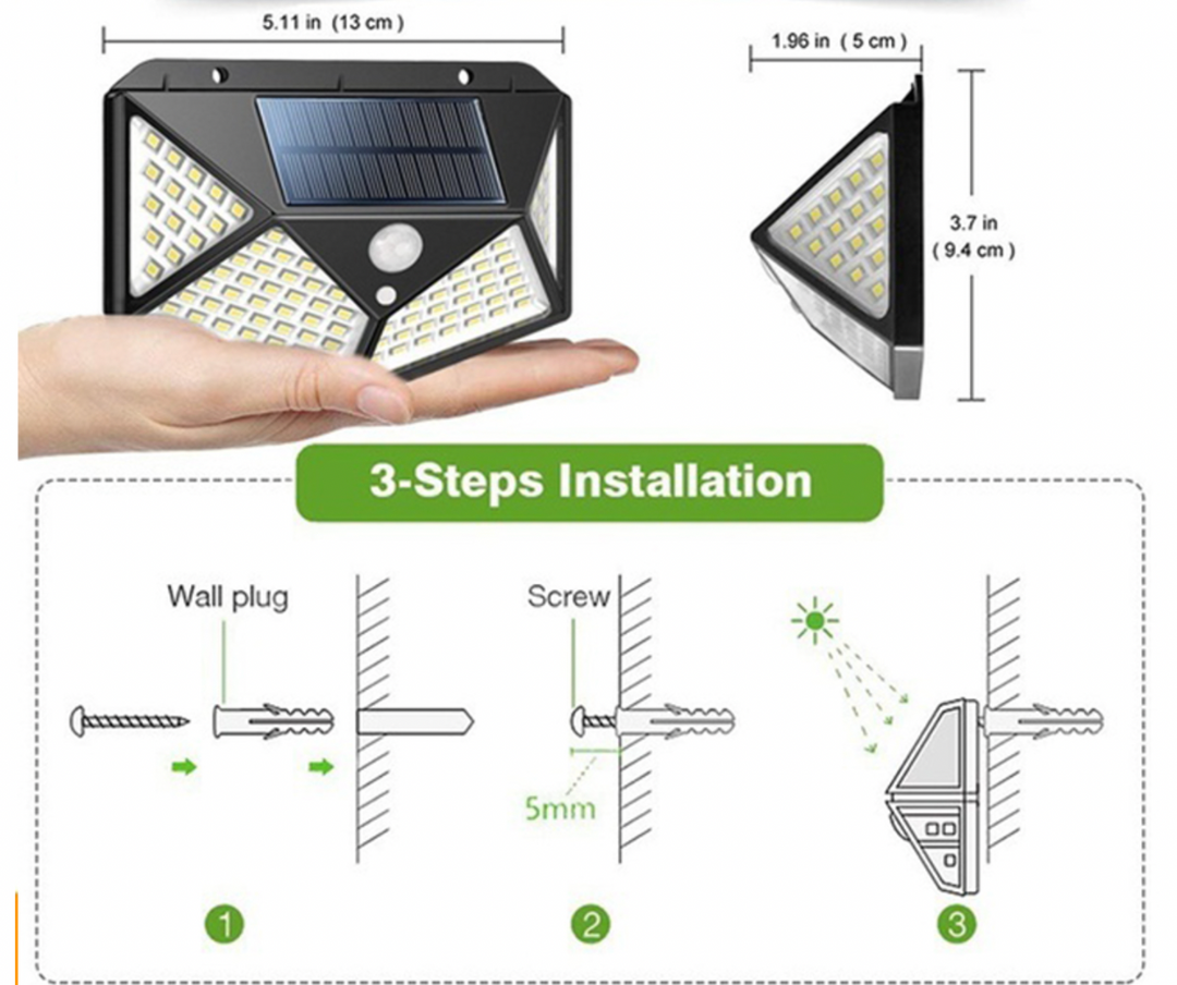 Foco Solar de 100 y 114 Led con Sensor De Movimiento - Ilumina tu Casa