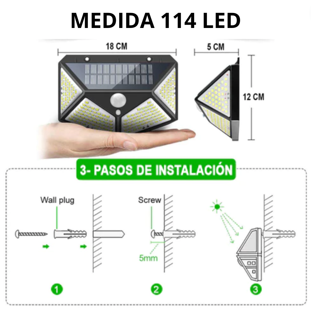 Foco Solar de 100 y 114 Led con Sensor De Movimiento - Ilumina tu Casa