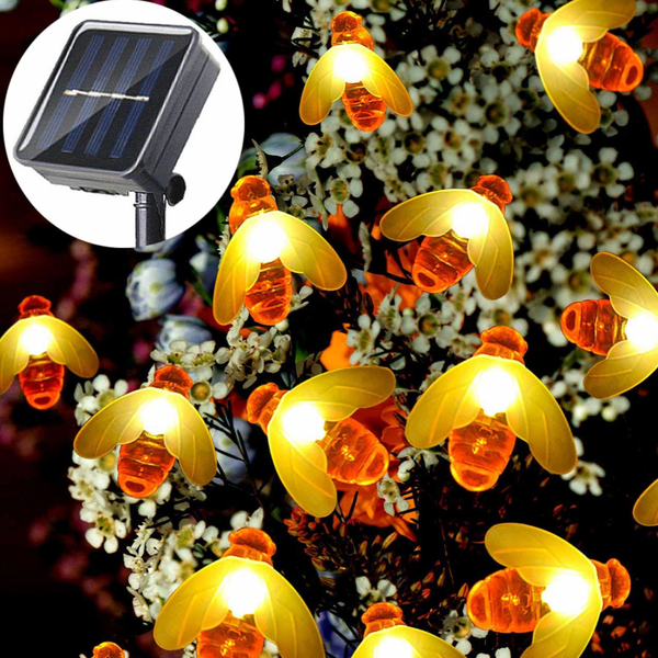 🐝 3 guirnaldas con 30 abejitas cada una (90 en total) iluminando tu jardín