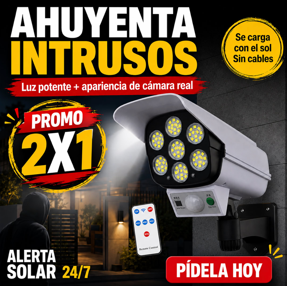 AlertaSolar™ — Ahuyenta Intrusos con Luz Potente y Apariencia de Cámara Real 🚨