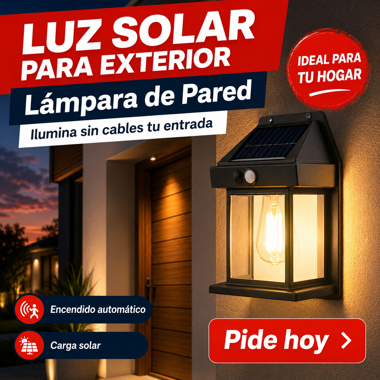 VintaLux — Lámpara Solar de Pared con Sensor de Movimiento | Pack 4 Unidades