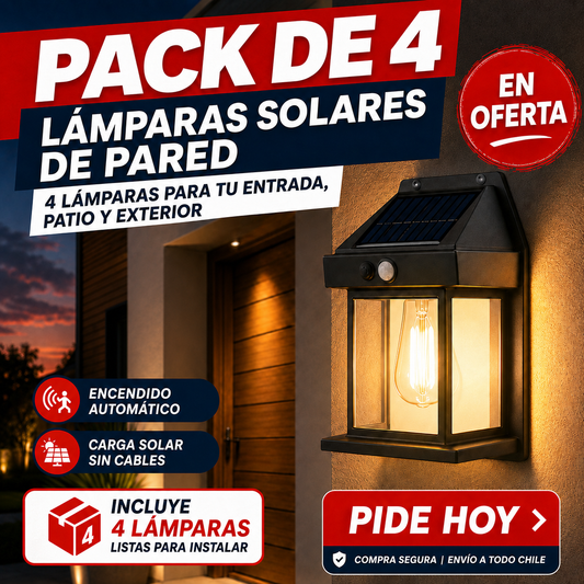 VintaLux — Lámpara Solar de Pared con Sensor de Movimiento | Pack 4 Unidades