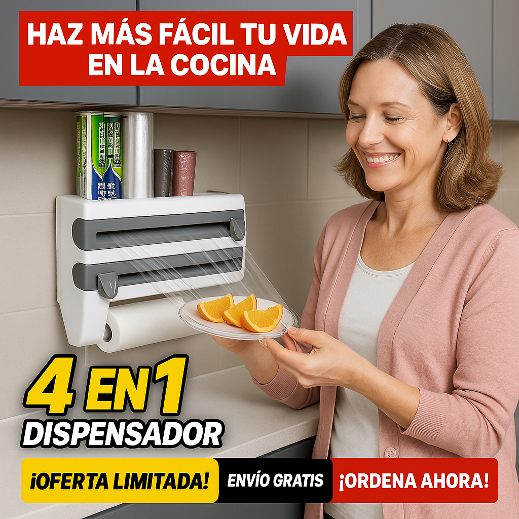 ¡Adiós al desorden! 🧻 Organiza tu cocina en minutos con nuestro Dispensador 4 en 1 🔥