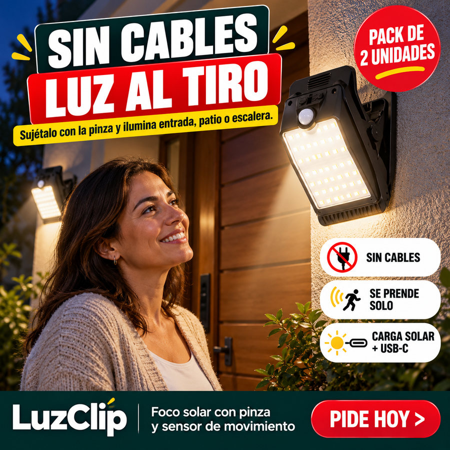 LuzClip — Foco Solar 46 LED con Pinza | Lleva 2, Paga 1