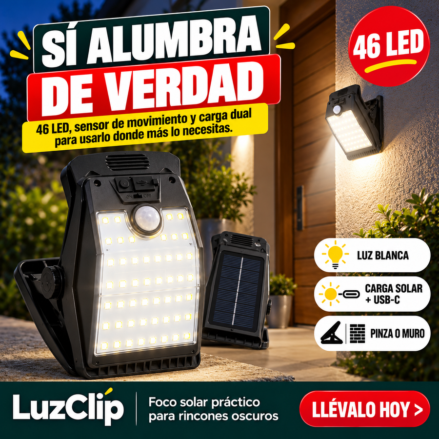 LuzClip — Foco Solar 46 LED con Pinza | Lleva 2, Paga 1