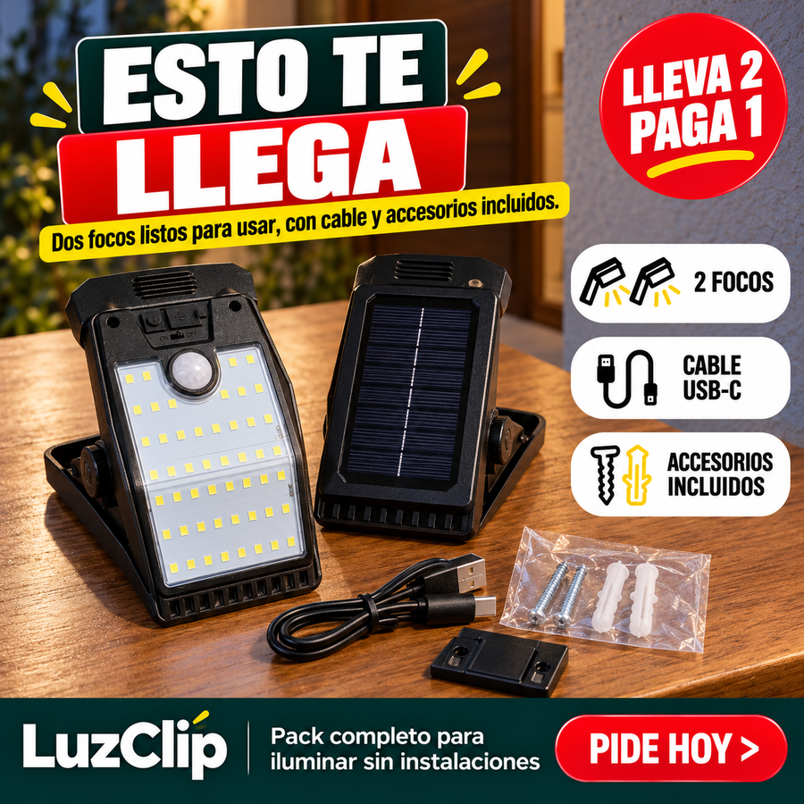 LuzClip — Foco Solar 46 LED con Pinza | Lleva 2, Paga 1