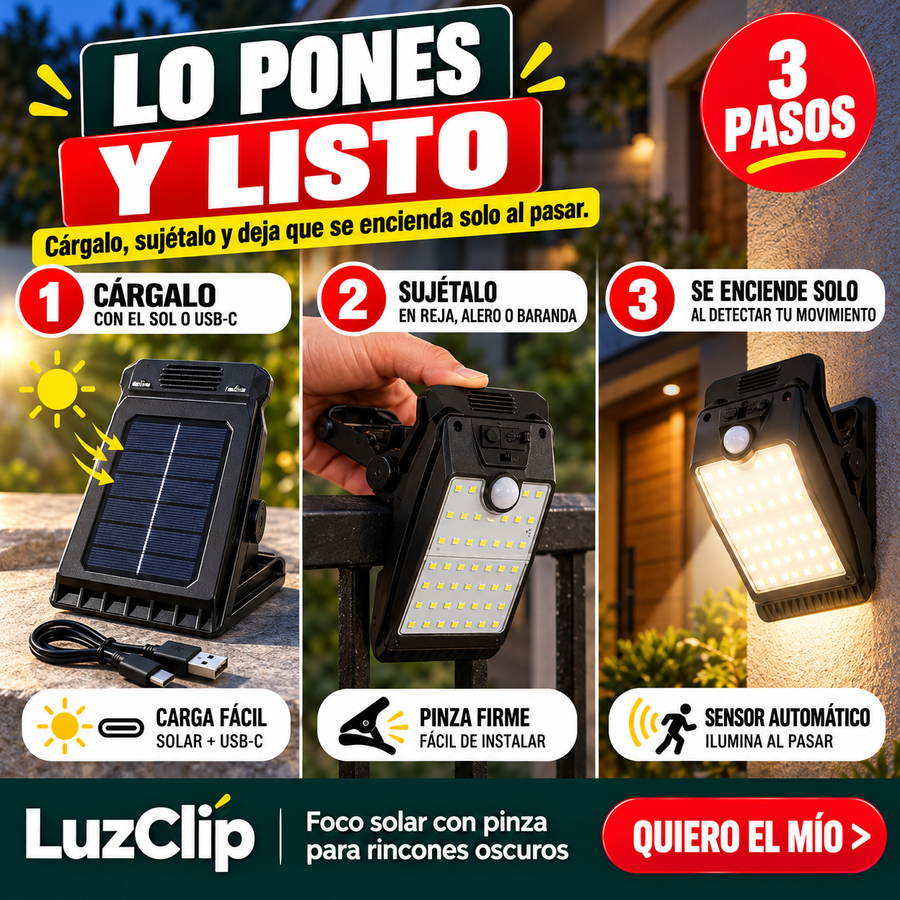 LuzClip — Foco Solar 46 LED con Pinza | Lleva 2, Paga 1