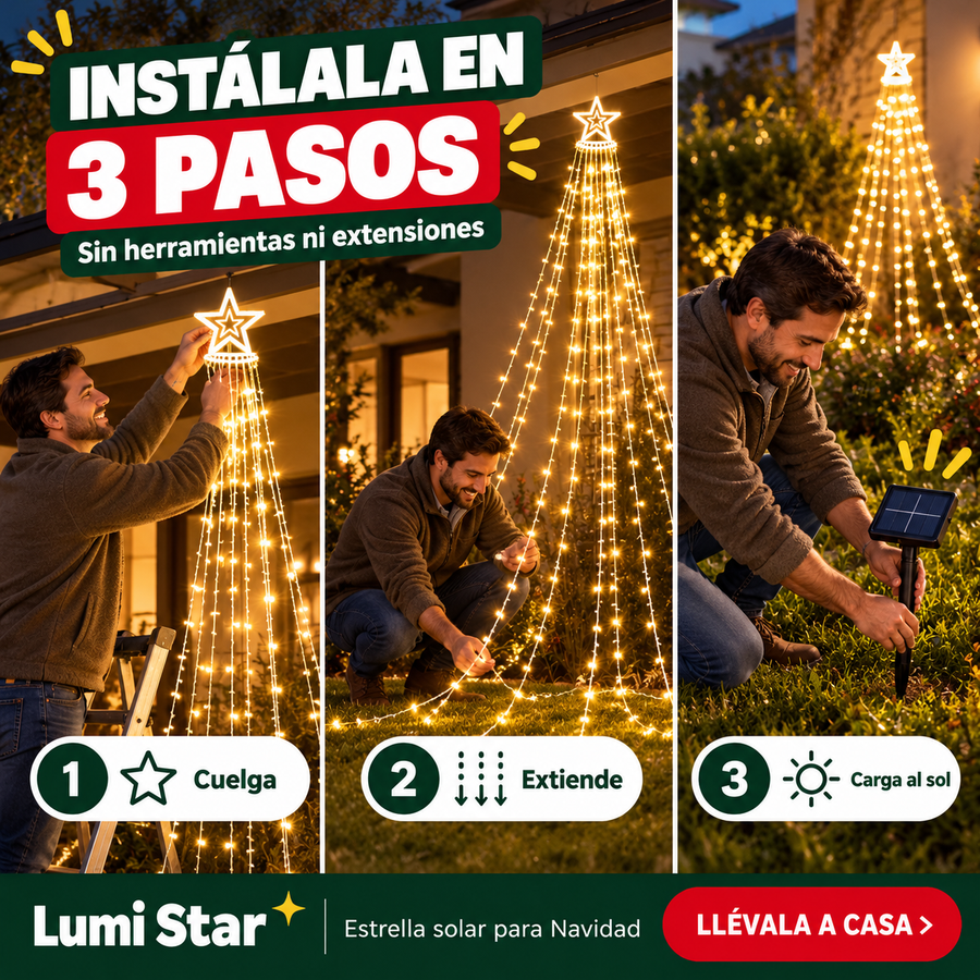 Lumi Star — Estrella Solar de 3 Metros para Navidad | Se enciende sola, sin enchufes