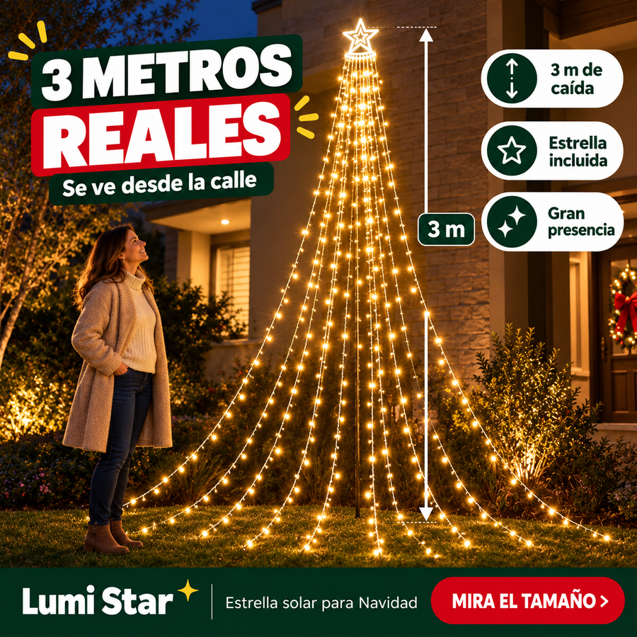 Lumi Star — Estrella Solar de 3 Metros para Navidad | Se enciende sola, sin enchufes