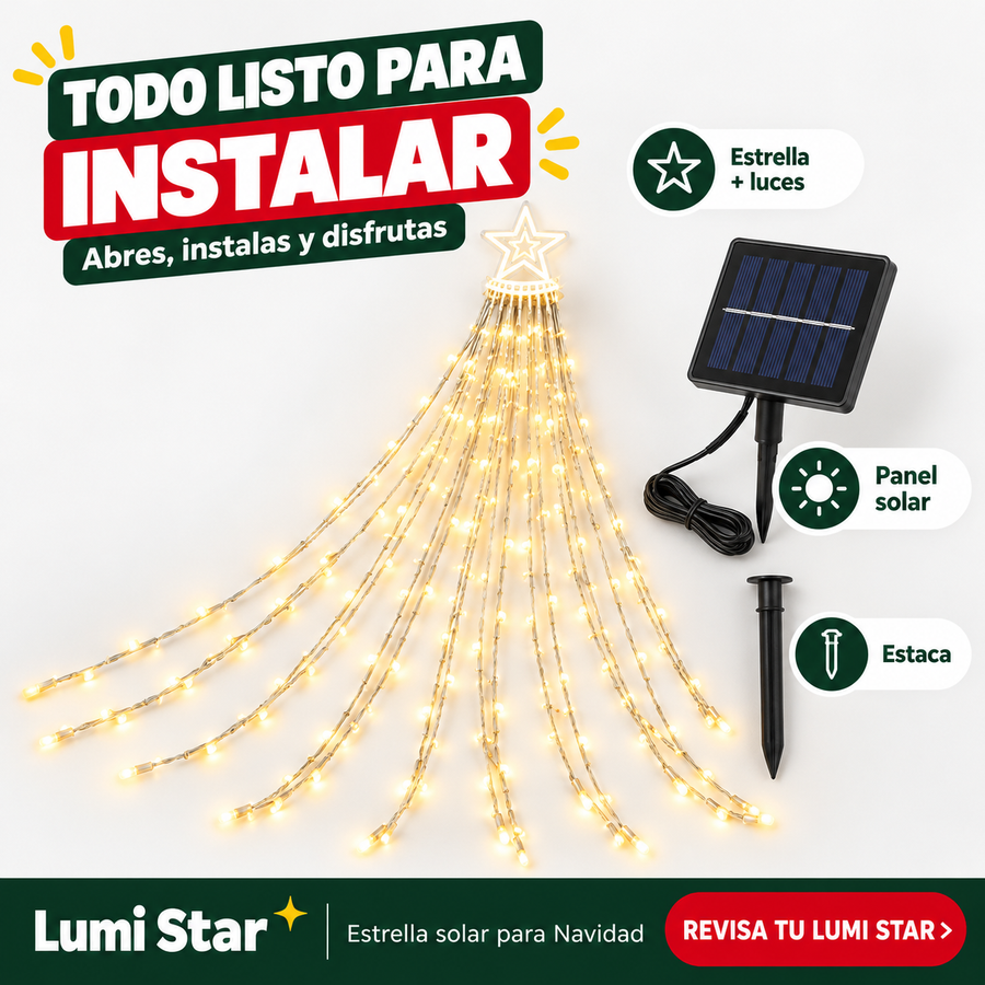 Lumi Star — Estrella Solar de 3 Metros para Navidad | Se enciende sola, sin enchufes