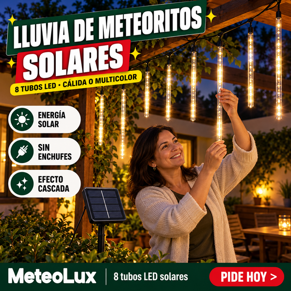 Guirnalda Lluvia De Meteoritos Solares Decorativas 8 tubos LED | Cálida o Multicolor