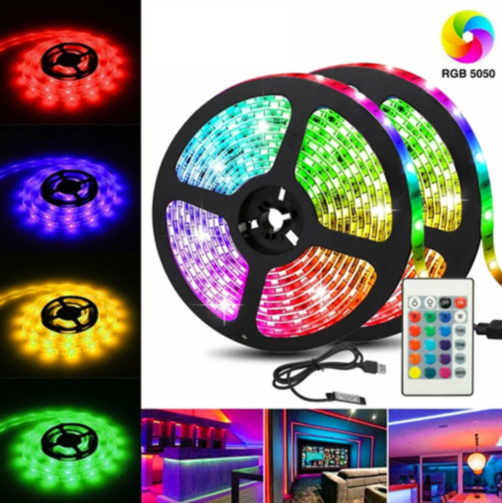CINTA LUCES TIRA DE 300 LED 5 METROS RGB MULTICOLOR+CONTROL Tiktok - Ilumina tu Casa