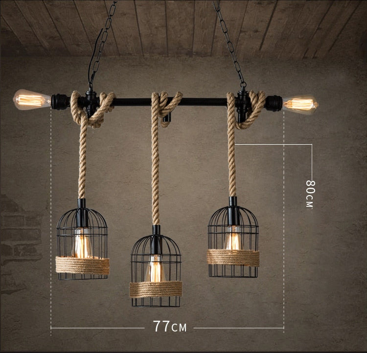 Lámpara Colgante Cañamo Rustica Vintage 3 Soga Y Soquete E27 Ilumina