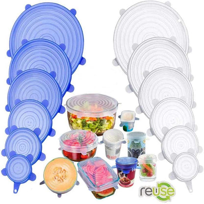 PACK DE 6 TAPAS ELÁSTICAS DE SILICONA REUTILIZABLES - Ilumina tu Casa